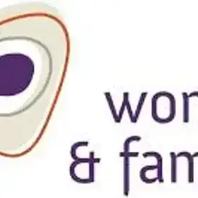 The image shows the text "Work & family" alongside a stylized eye icon.