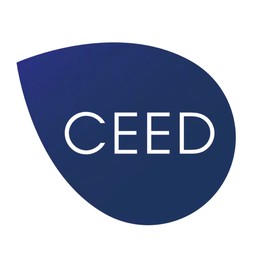 The image depicts a navy blue oval shape with the word "CEED" written in white text in the center.