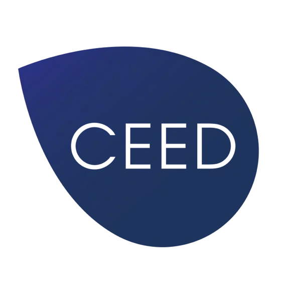 The image depicts a navy blue oval shape with the word "CEED" written in white text in the center.