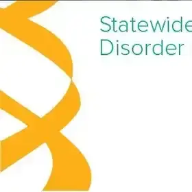 The image features the text "Statewide Disorder" against a white background, with a prominent orange and yellow abstract design element in the foreground.