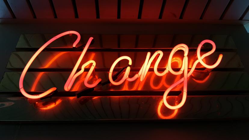 A neon sign spelling the word Change